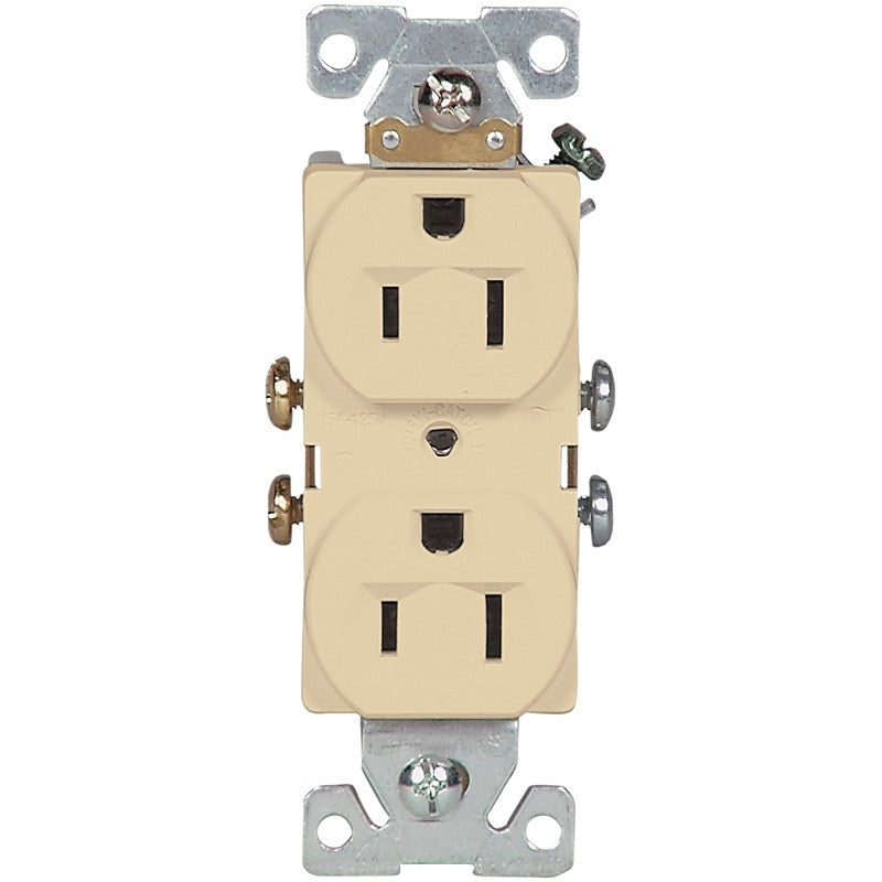 Eaton Wiring Devices 827V-BOX Duplex Receptacle, Nylon, Ivory, 2-Pole, 15 A, 125 V, Side Wiring, NEMA: 5-15R