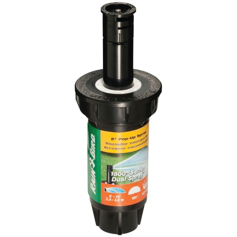 Rain Bird 1802HDS Spray Head Sprinkler, Part-Circle, 0.1 gpm, 1/2 in Connection, FNPT, Plastic, 8 to 15 ft