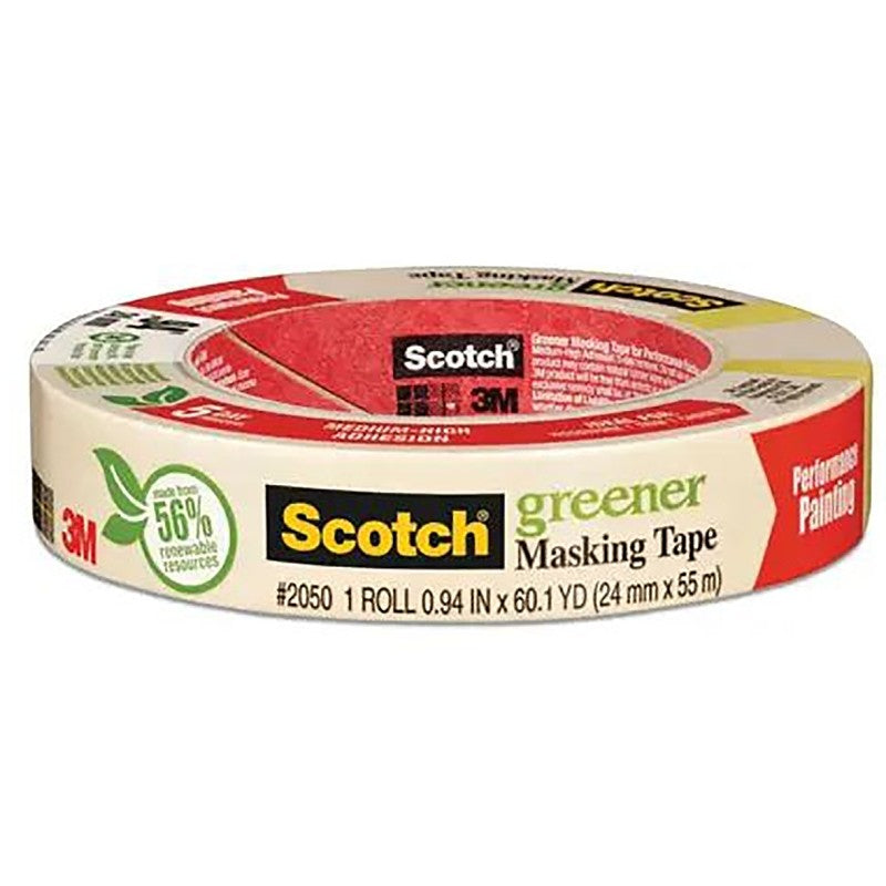 Scotch Greener 2050-24A Masking Tape, 60.1 yd L, 0.94 in W, Paper Backing, Beige