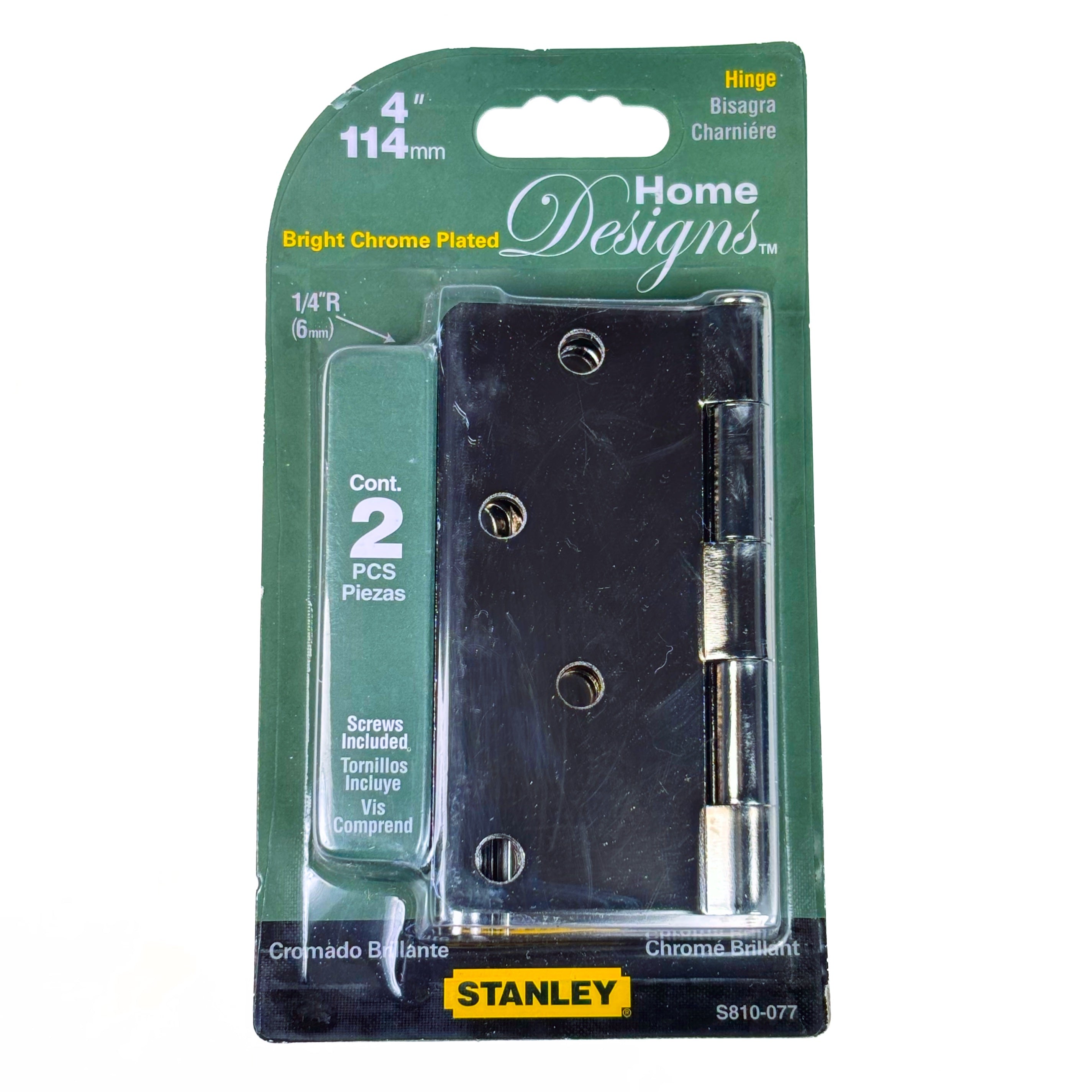 Door Hinges 4 Inch 1/4 Radius Polished Chrome 2 Pack