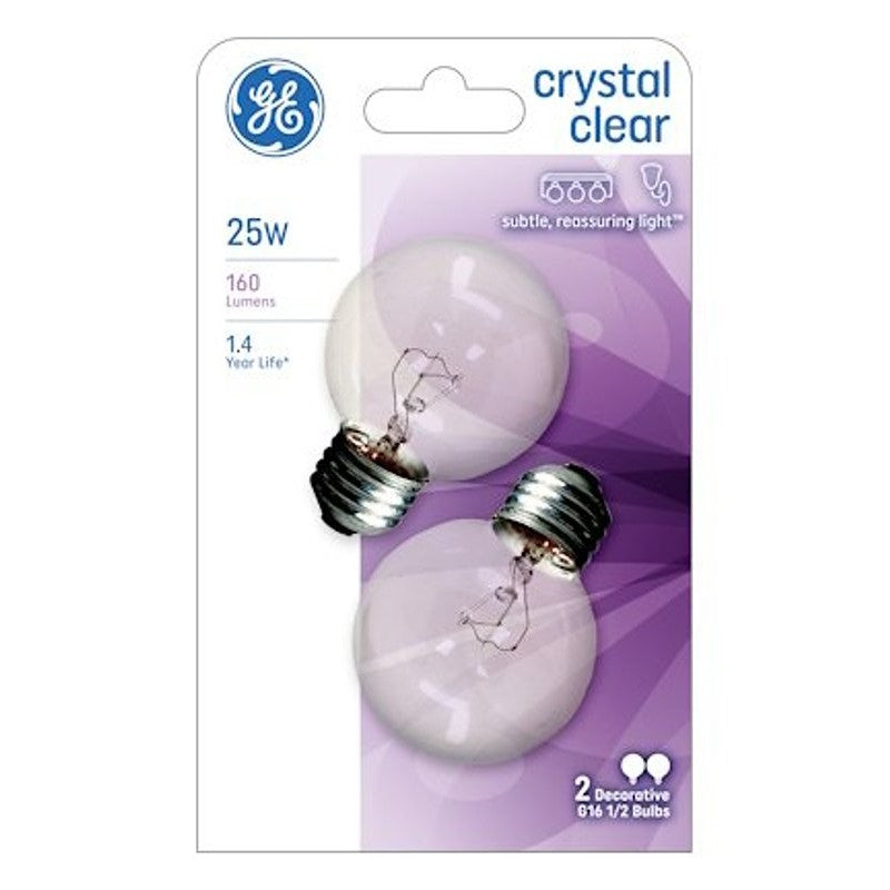 GE 31106 Incandescent Bulb, 25 W, G16.5 Lamp, E26 Medium Lamp Base, 160 Lumens, 2500 K Color Temp