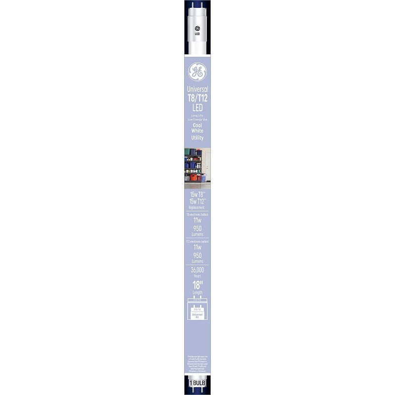 GE 37178 Linear Bulb, T8 Lamp, 15 W Equivalent, Bi-Pin Lamp Base, Frosted, Cool White Light, 4000 K Color Temp (Pack of 6)