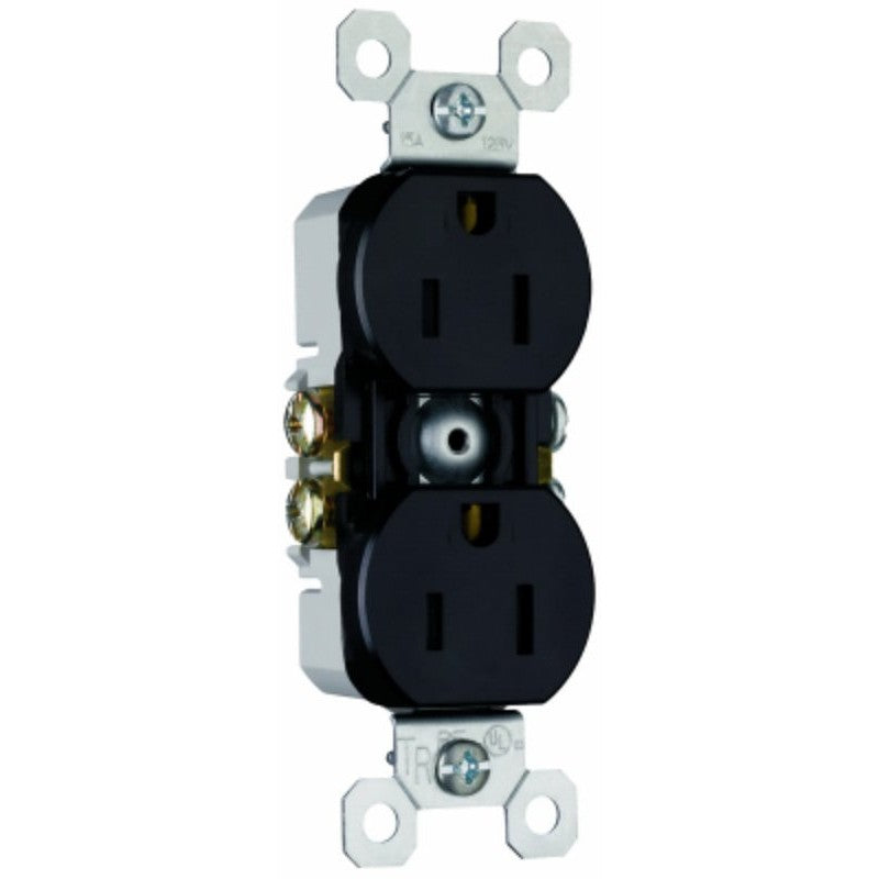 Legrand TradeMaster 3232TRBK Duplex Receptacle, 2 -Pole, 15 A, 125 V, Push, Side Wiring, NEMA: 5-15R, Black