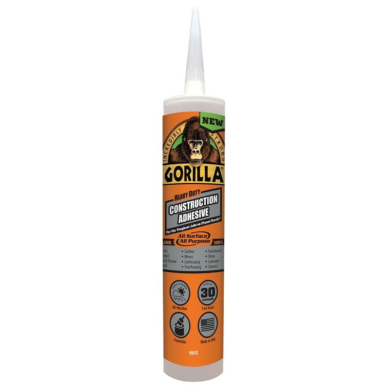 Gorilla 8010003 Construction Adhesive, White, 9 oz, Cartridge