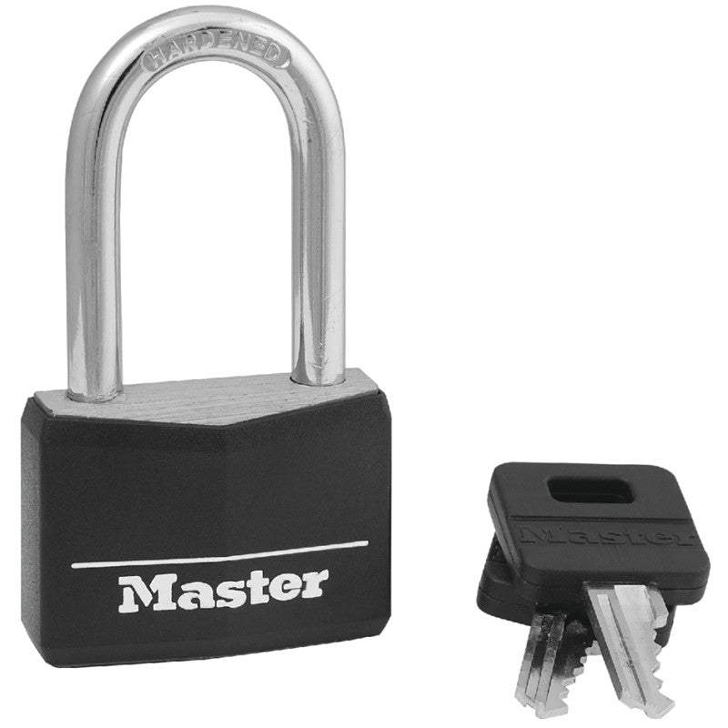 Master Lock 141DLF Padlock, Keyed Different Key, Large Shackle, 1/4 in Dia Shackle, 1-1/2 in H Shackle, Steel Shackle