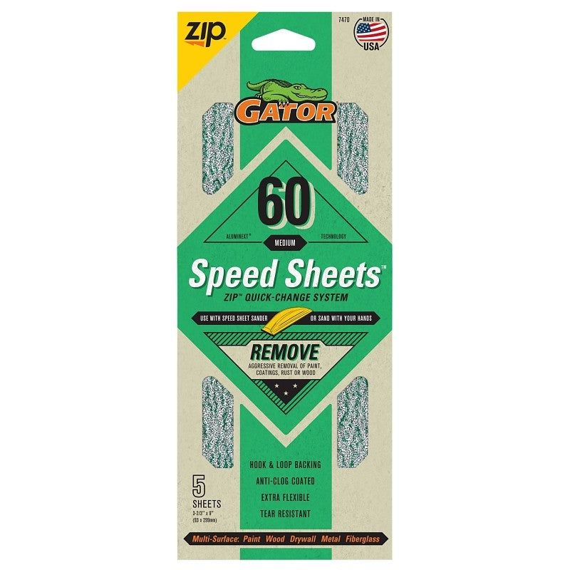 Gator 7470 Hook and Loop Sandpaper, 9 in L, 3-2/3 in W, 60 Grit, Aluminum Oxide Abrasive, Latex/Paper Backing