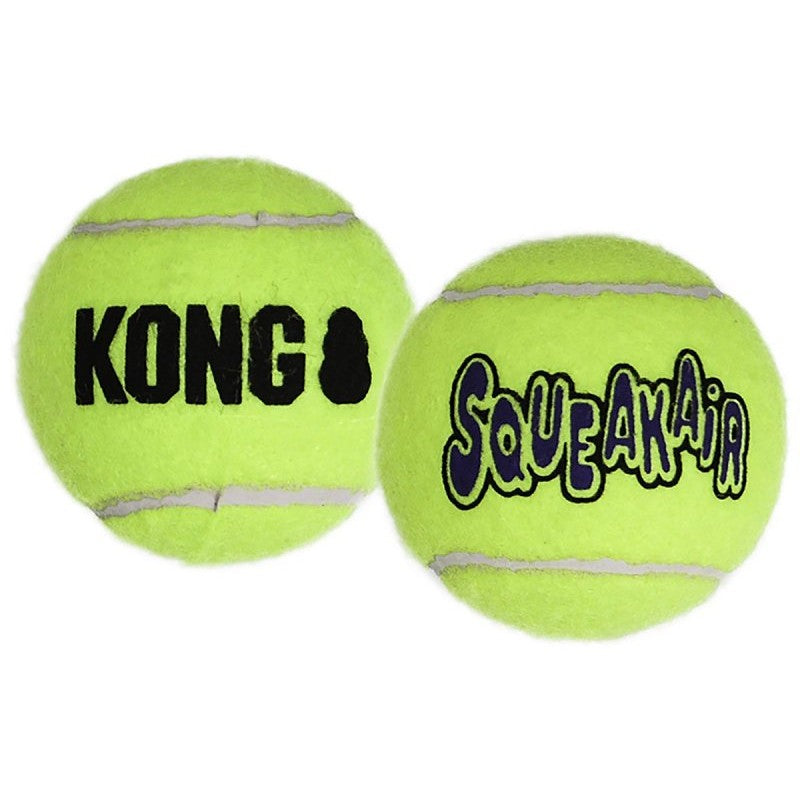 Kong SqueakAir AST1 Dog Toy, Squeaker, L, Ball, Yellow, 10.8 in H x 4.3 in W x 3.3 in D, 2/PK