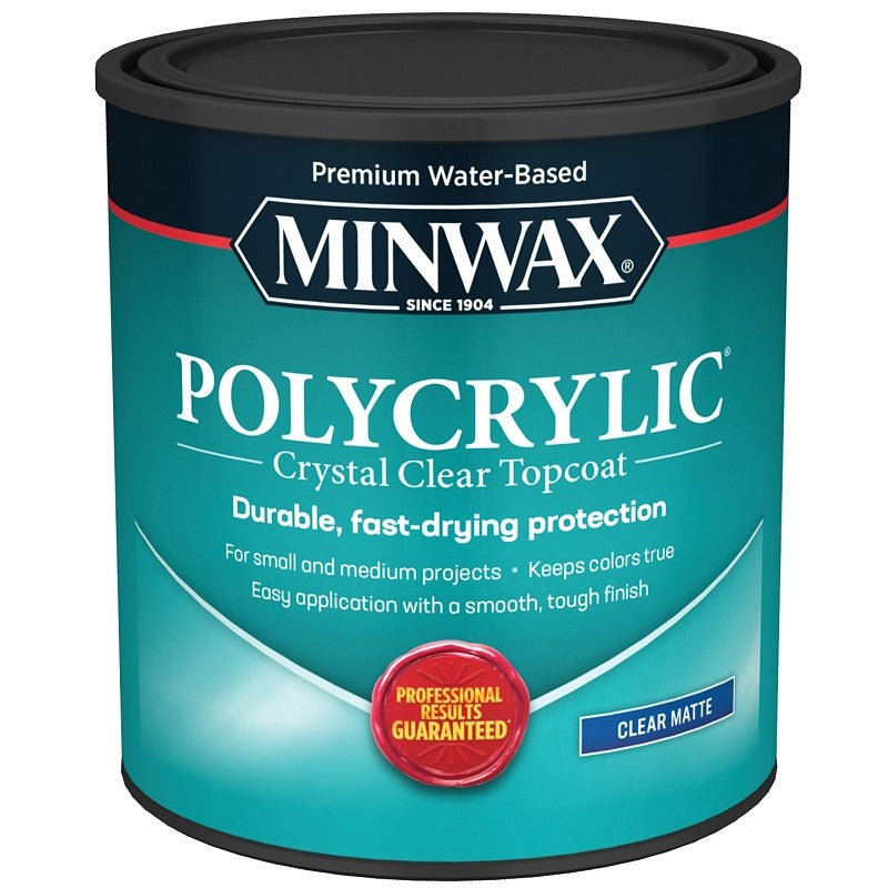 Minwax Polycrylic 622224444 Waterbased Polyurethane, Matte, Liquid, 1 qt