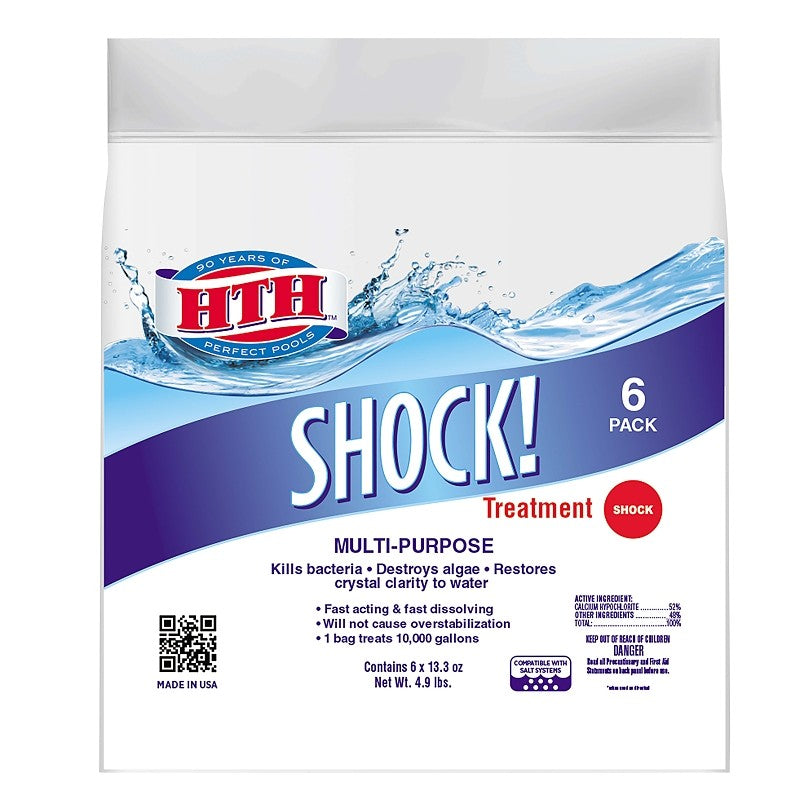 HTH 52015 Pool Shock, 13.3 oz Bag, Granular, Chlorine, White (Pack of 6)