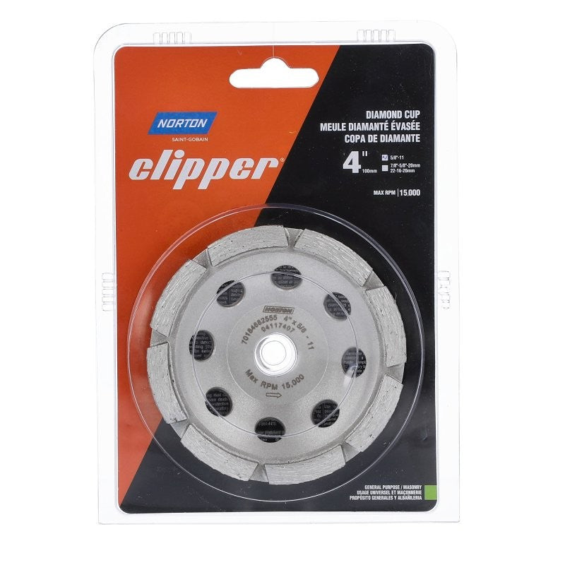 Norton Clipper 70184682555 Classic General-Purpose Cup Wheel, 4 in Dia, 0.21 in Thick, 5/8 in Arbor