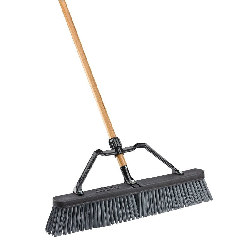 Libman 1293 Rough-Surface Push Broom, 4 in L Trim, Polymer Bristle, 65 in L, Wood Handle, Black/Gray