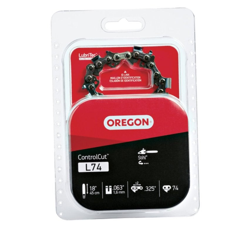 Oregon L74 Chainsaw Chain, 18 in L Bar, 0.63 Gauge, 0.325 in TPI/Pitch, 74-Link