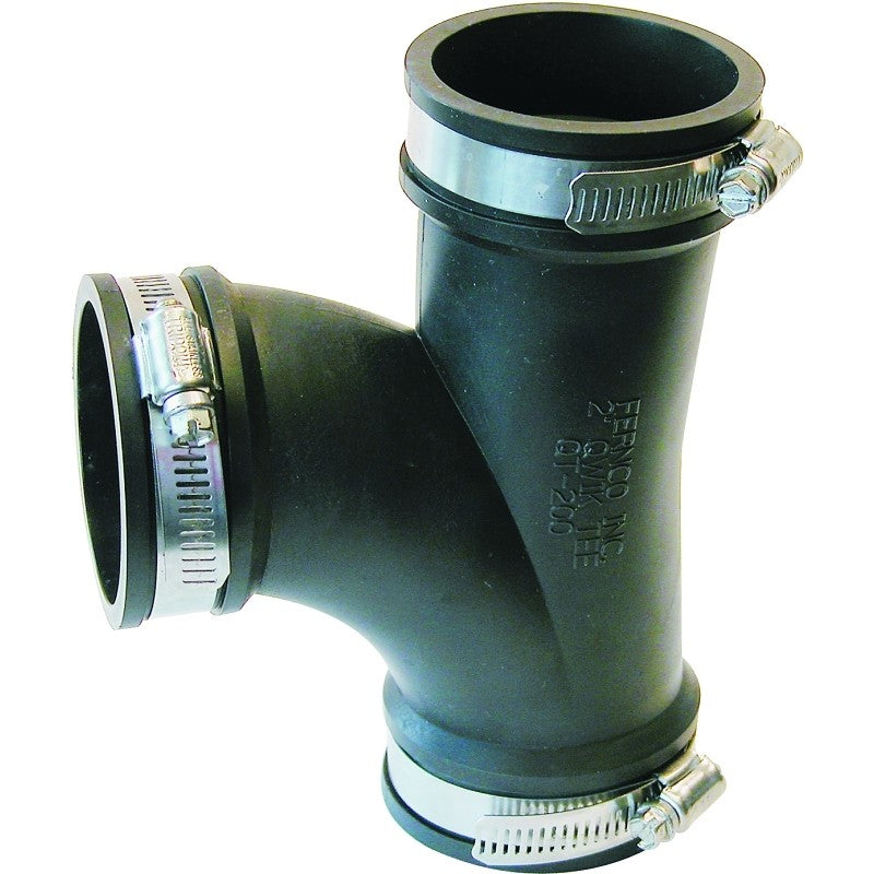 Fernco PQT-200 Qwik Tee, 2 in, PVC Body, Black, 4.3 psi Pressure