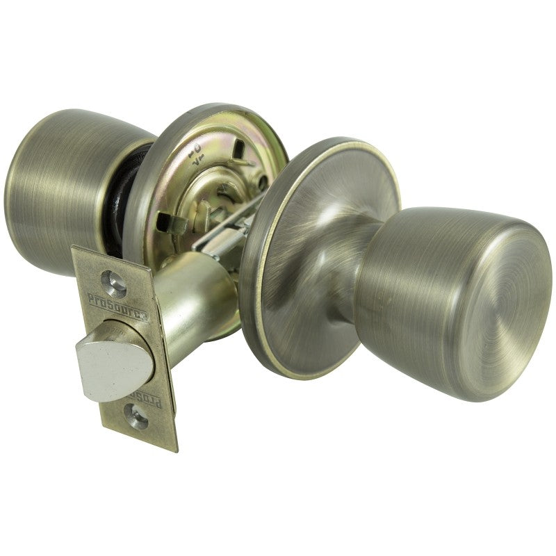 ProSource TS830V-PS Passage Knob, Metal, Antique Brass, 2-3/8 to 2-3/4 in Backset, 1-3/8 to 1-3/4 in Thick Door