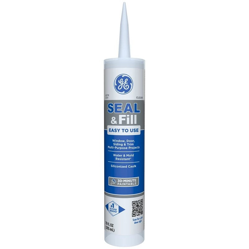 GE Siliconized Advanced Acrylic 3005190 Window & Door Sealant, Clear, 1 to 14 days Curing, 10 fl-oz Cartridge (Pack of 12)