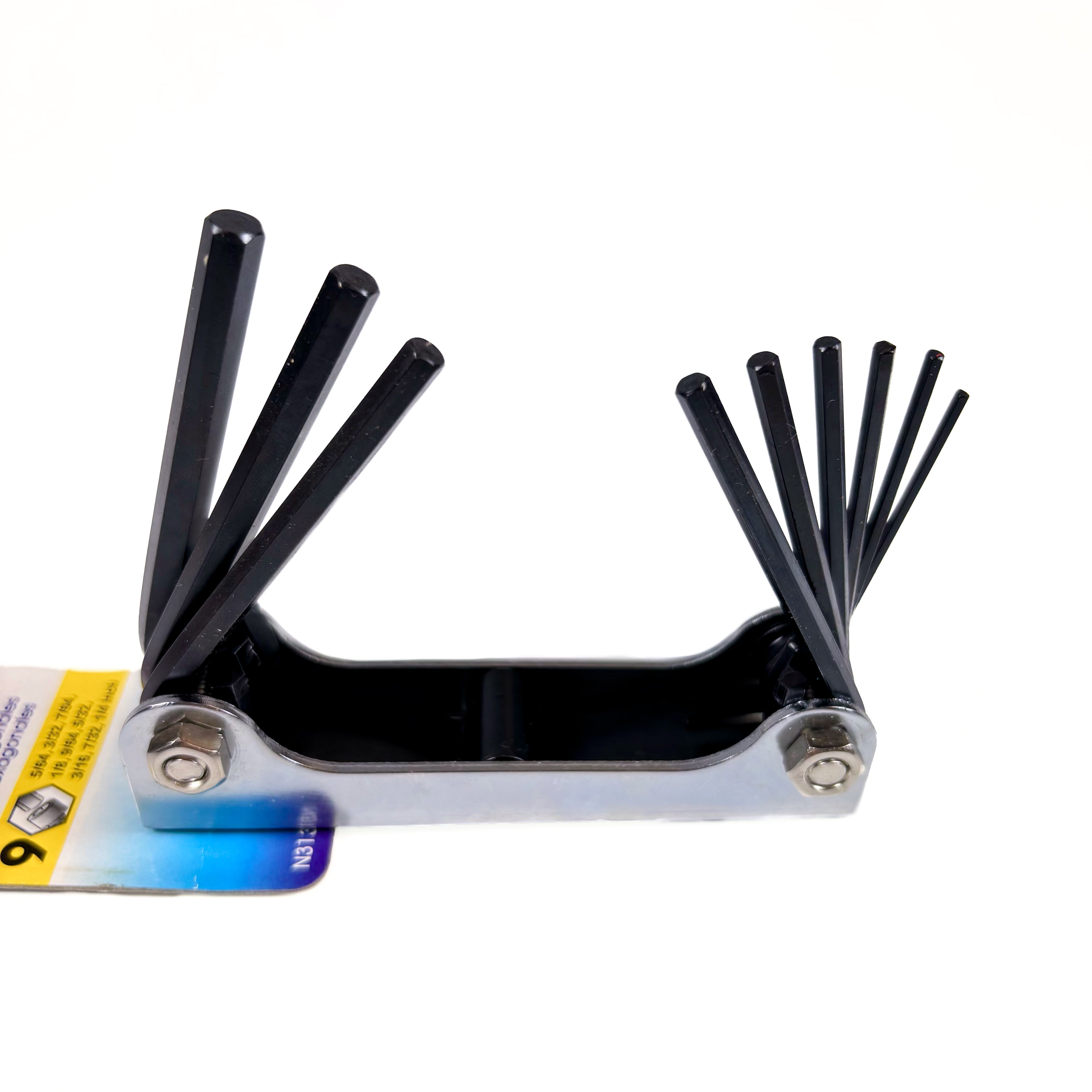 Large Fold Up Hex Key 9 Piece Set Sizes 5/64 To 1/4 Inch (POS)
