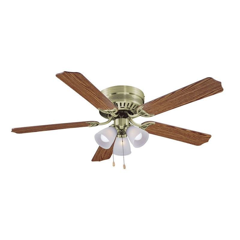Boston Harbor CF-78049L Ceiling Fan Light Kit, 5-Blade, Antique Brass Housing, 52 in Sweep, MDF Blade, 3-Speed