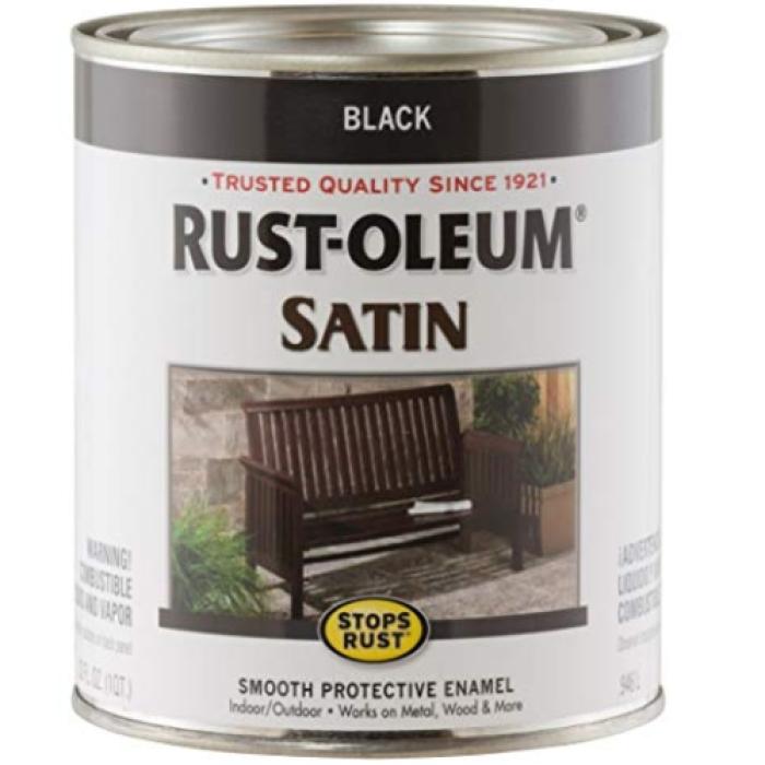 Rust-Oleum 7777502 Enamel Paint, Satin, Black, 1 qt, Can, 60 to 100 sq-ft/qt Coverage Area