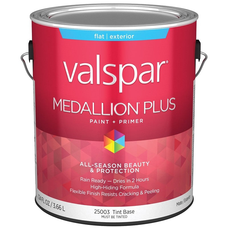 Valspar Medallion Plus 2500 028.0025003.007 Latex Paint, Acrylic Base, Flat Sheen, Tint Base, 1 gal, Plastic Can (Pack of 4)