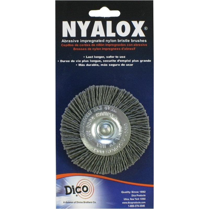 Dico 541-771-3 Mounted Wheel Brush, Nylon Bristle, 3 in Dia, 1/4 in Arbor/Shank