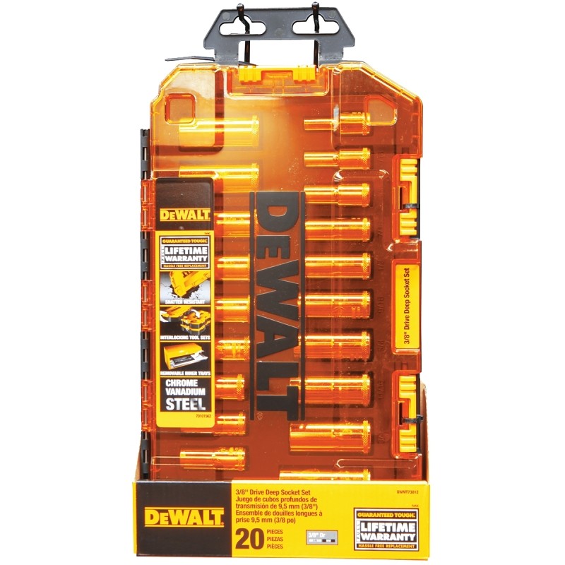 DEWALT DWMT73812 Series Socket Set, Chrome, Includes: 10 to 19 mm Metric Deep Sockets