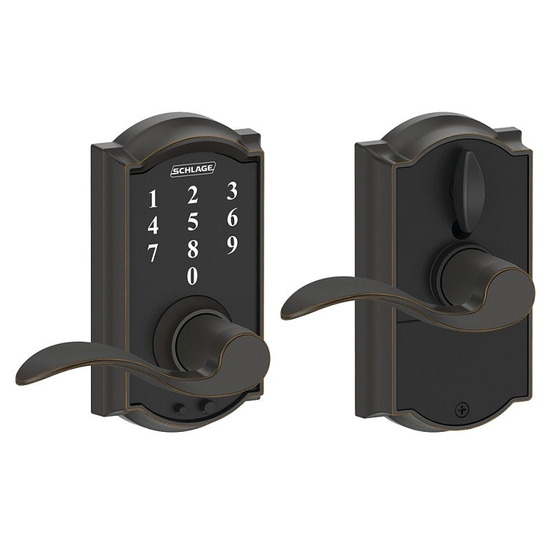 Schlage FE Series FE695VCAMXACC716 Electronic Entry Lock, 19 Number of User Codes, 1/2 in Projection, Wave Design, Metal