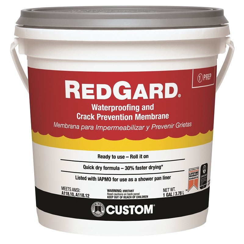 CUSTOM REDGARD LQWAF1-2 Waterproofing and Crack Prevention Membrane, Liquid, Red, 1 gal, Pail (Pack of 2)