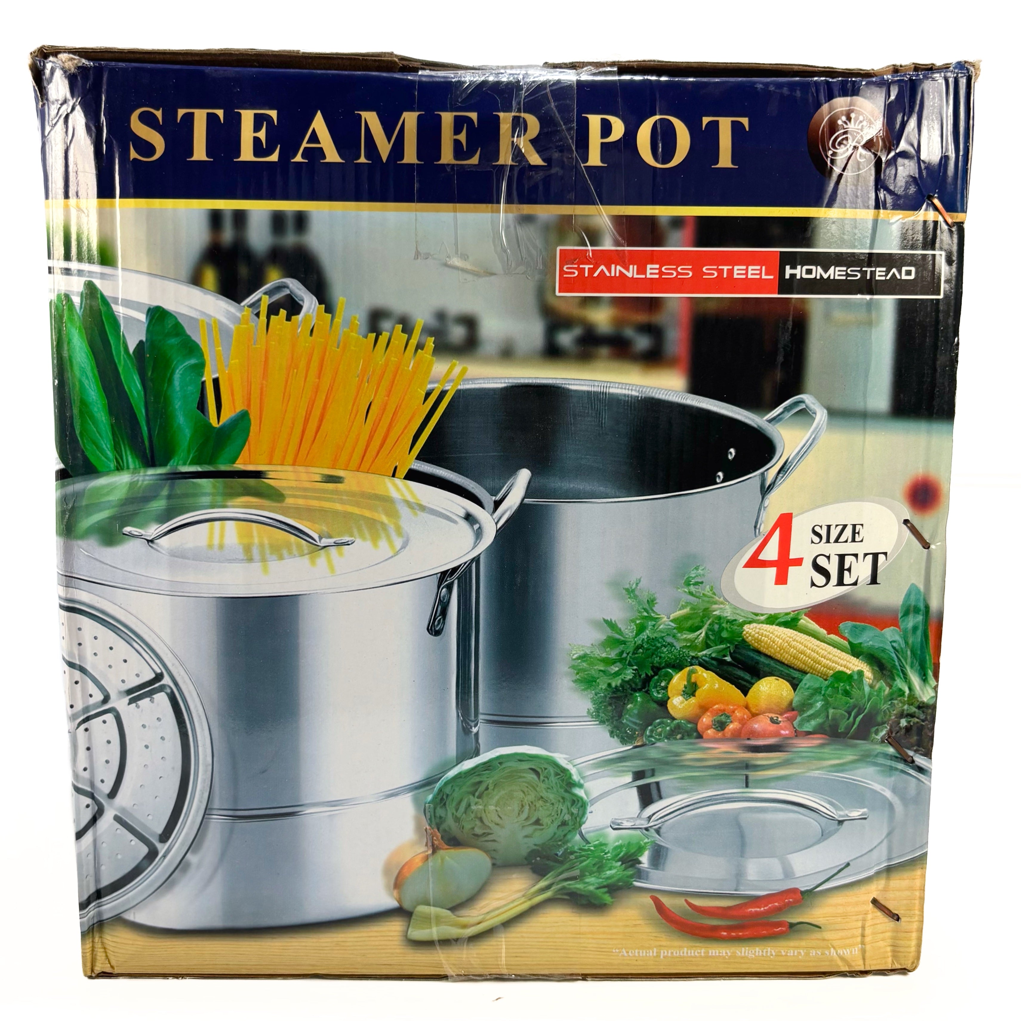 Stainless Steel Steamer Pot 4 ece Set With Vented And Closed Lids