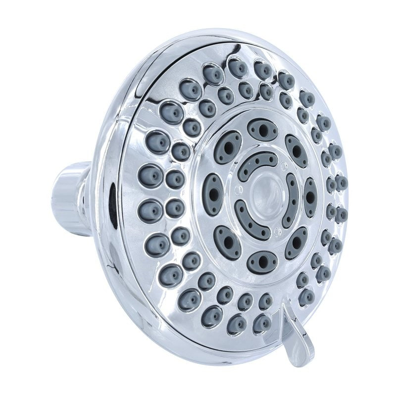 Danco 12017 Fixed Showerhead, Round, 1.8 gpm, 1/2 in Connection, 5-Spray Function, Plastic, Chrome, 4.13 in Dia