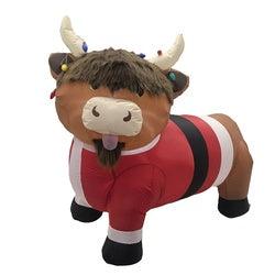 Santas Forest 94010 Inflatable Christmas Highlander Cow, 3-1/2 ft H, Polyester, Brown/White, Internal Light