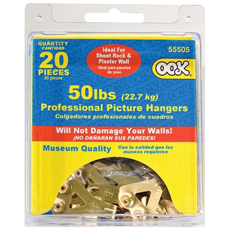 OOK 55505 Picture Hanger, 50 lb, Steel, Brass, Gold, 20/PK