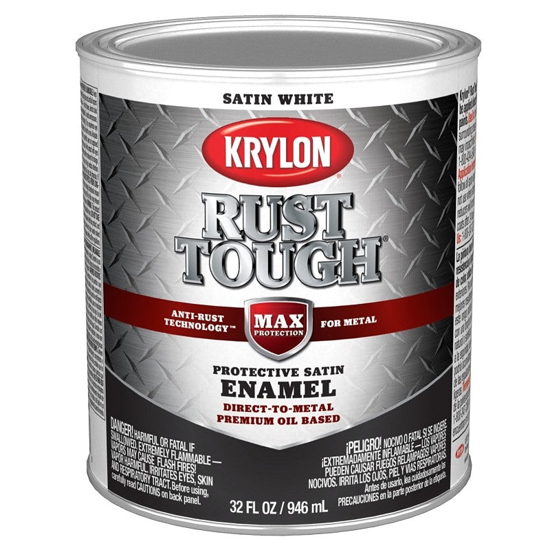 Krylon Rust Tough K09706008 Rust Preventative Paint, Satin, White, 1 qt, 400 sq-ft/gal Coverage Area (Pack of 2)