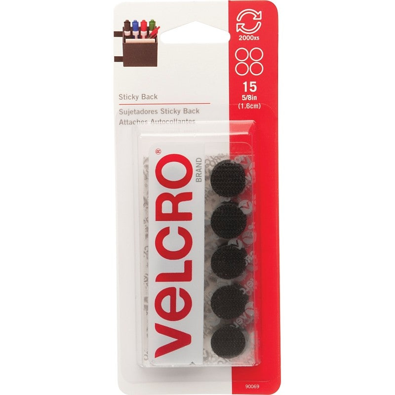 VELCRO Brand 90069 Fastener, 5/8 in W, Nylon, Black, Rubber Adhesive