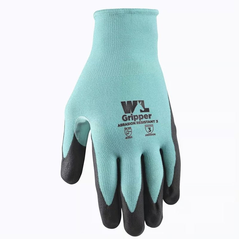 Wells Lamont 692-M-302 Gripper Grip Gloves, Women's, M, Saddle Thumb, Nitrile Coating, Nylon, Teal