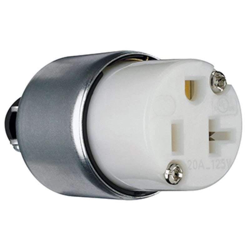 Legrand PS520CACC20 Armored Connector, 2 -Pole, 20 A, 125 V, NEMA: NEMA 5-20R, White