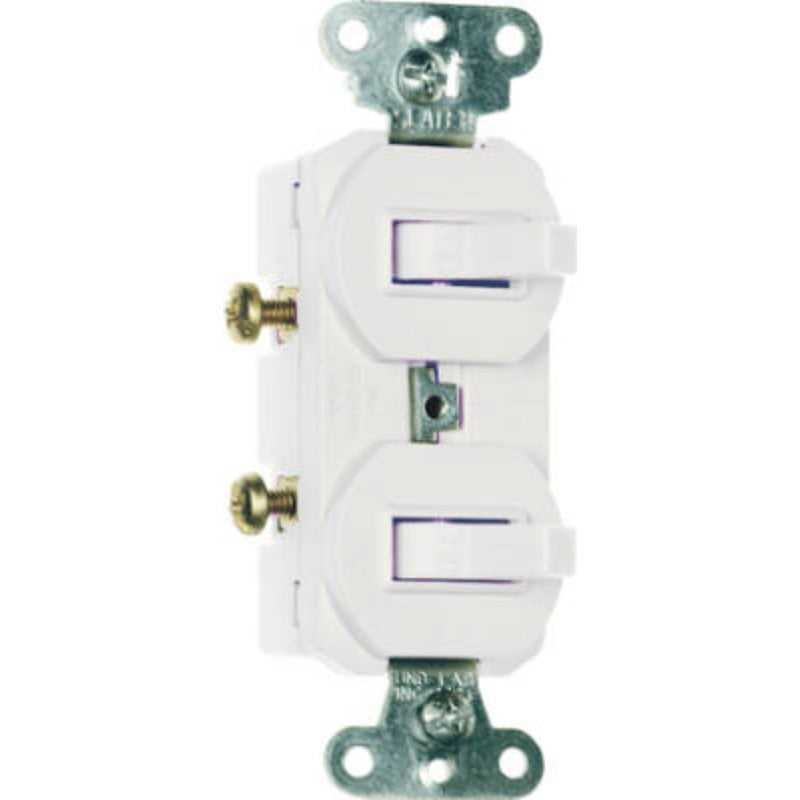 Legrand 690WGCC6 Double Combination Switch, 15 A, 120/277 VAC, Side Wire Terminal, White