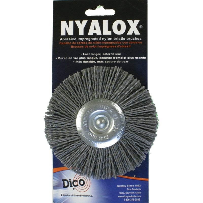 Dico 541-772-4 Mounted Wheel Brush, Nylon Bristle, 4 in Dia, 1/4 in Arbor/Shank