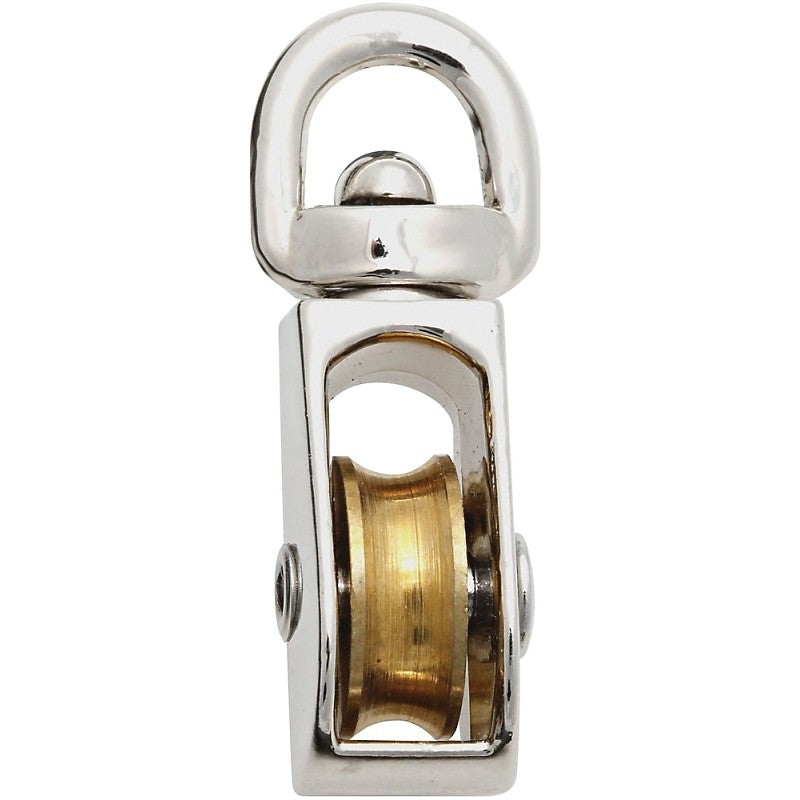 National Hardware N243-576 Pulley, Single Swivel, 3/16 in Rope, 25 lb Working Load, 3/4 in Sheave, Nickel