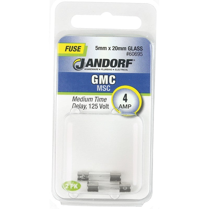Jandorf 60695 Time Delay Fuse, 4 A, 125 V, 10 kA Interrupt, Glass Body