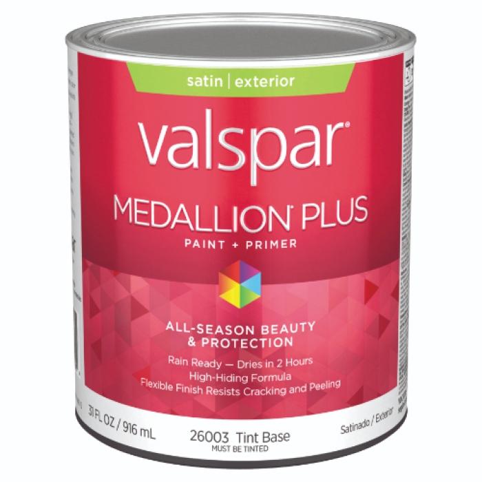 Valspar Medallion Plus 2600 028.0026003.005 Latex Paint, Acrylic Base, Satin Sheen, Tint Base, 1 qt, Plastic Can