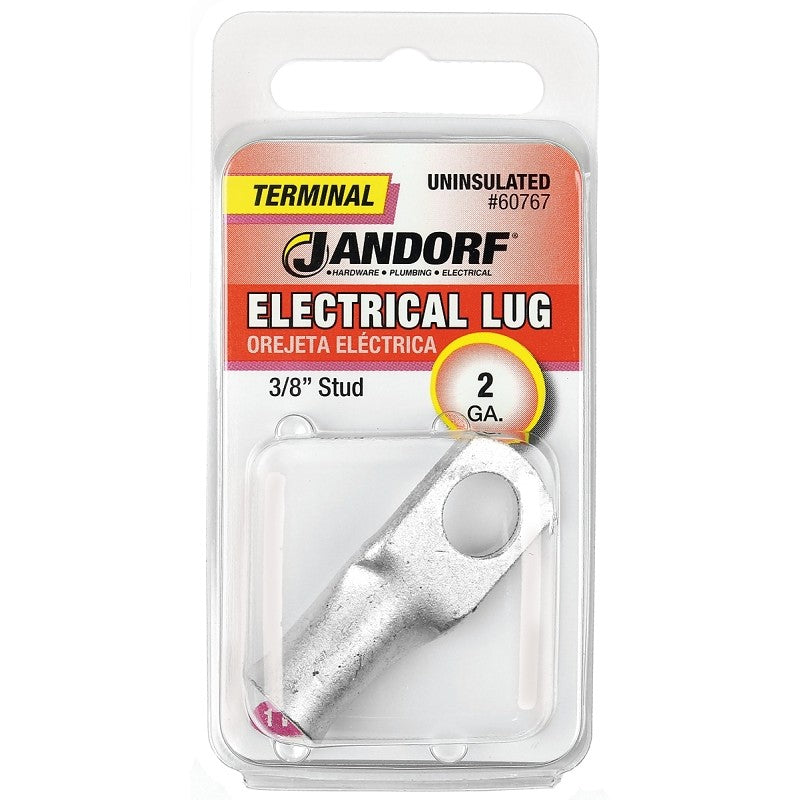 Jandorf 60767 Electrical Lug, 2 AWG Wire, 3/8 in Stud, Copper Contact