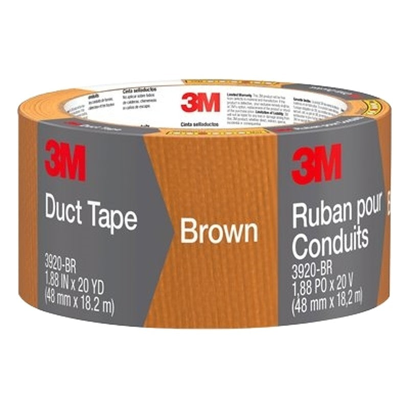 Scotch 3920-BR Duct Tape, 20 yd L, 1.88 in W, Polyethylene-Coated Cloth Backing, Brown