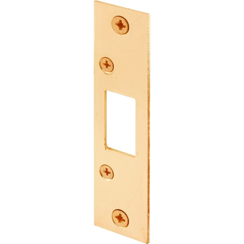 Defender Security E 2432 Deadbolt Strike Plate, 4-7/8 in L, 1-1/8 in W, Steel, Brass