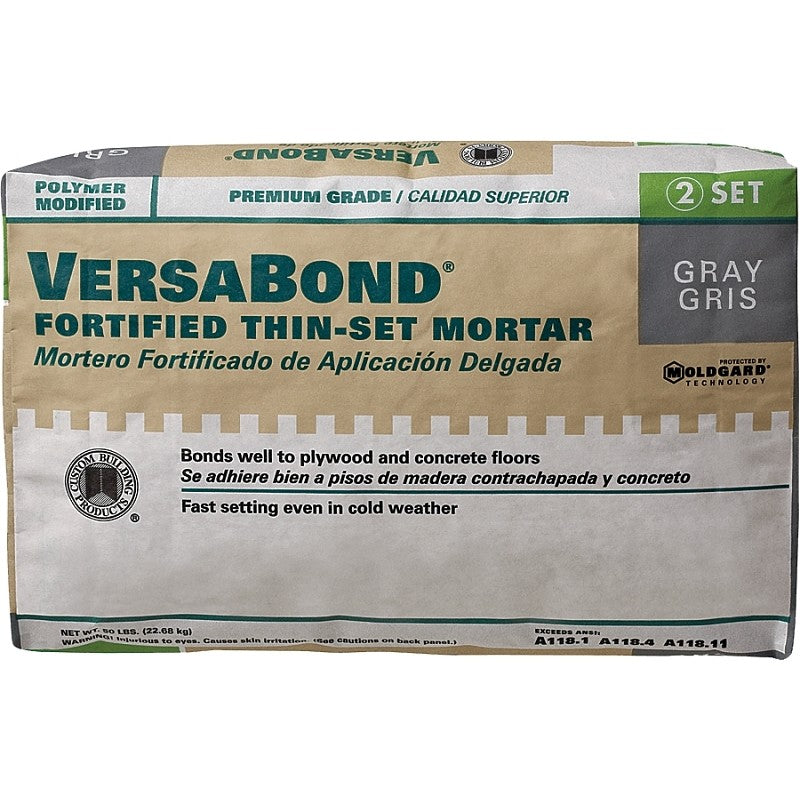 Custom VersaBond Flex MTSG50 Series Thin-Set Mortar, Gray, Powder, 50 lb Bag