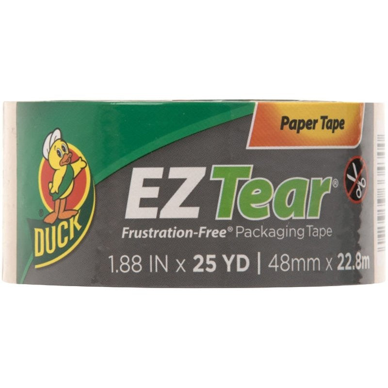 Duck EZ Tear 242828 Packaging Tape, 25 yd L, 1.88 in W, Kraft Paper Backing, Tan