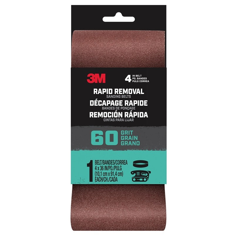 3M 27384 Sanding Belt, 4 in W, 36 in L, 60 Grit, Aluminum Oxide Abrasive