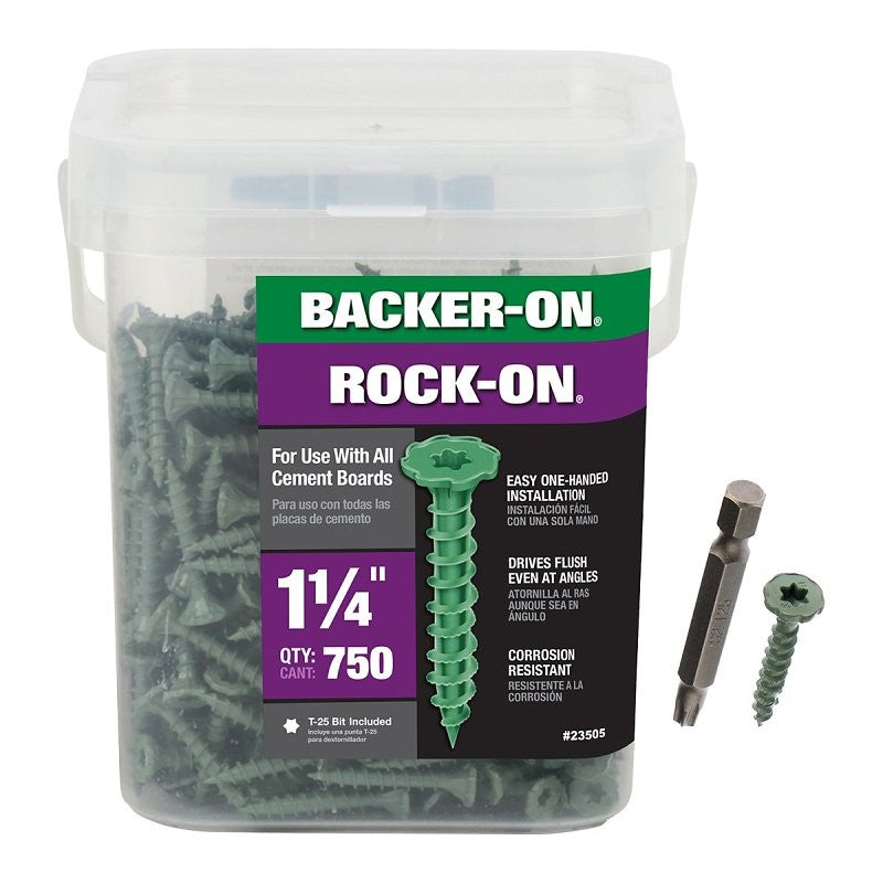 Backer-On Rock-On 23505 Cement Board Screw, #9 Thread, 1-1/4 in L, Hi-Lo Thread, Serrated Head, Star Drive, Sharp Point