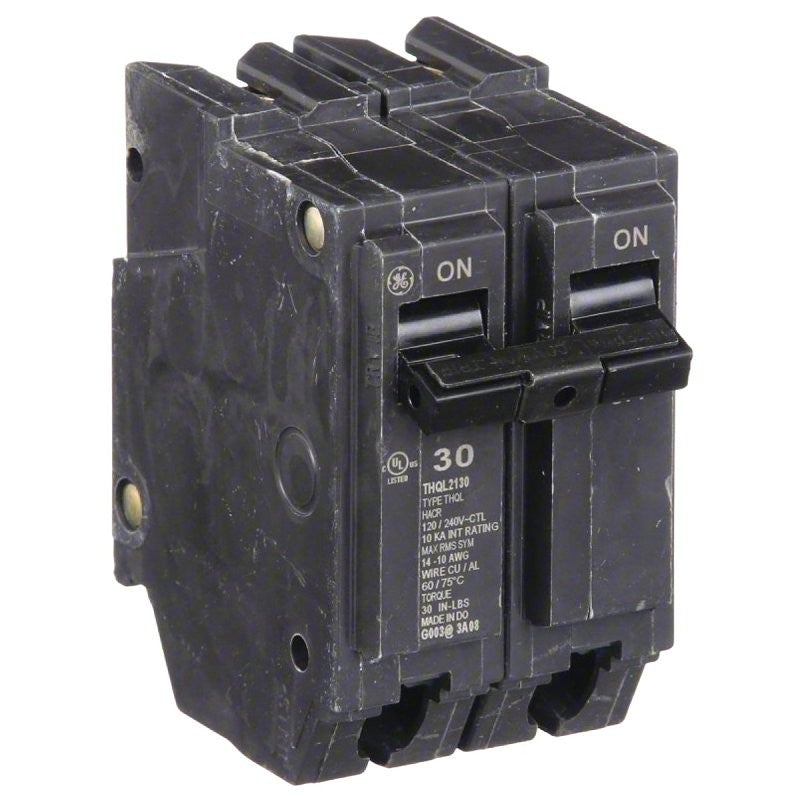 GE THQL2130 Feeder Circuit Breaker, Type THQL, 30 A, 2-Pole, 120/240 V, Non-Interchangeable Trip, Plug