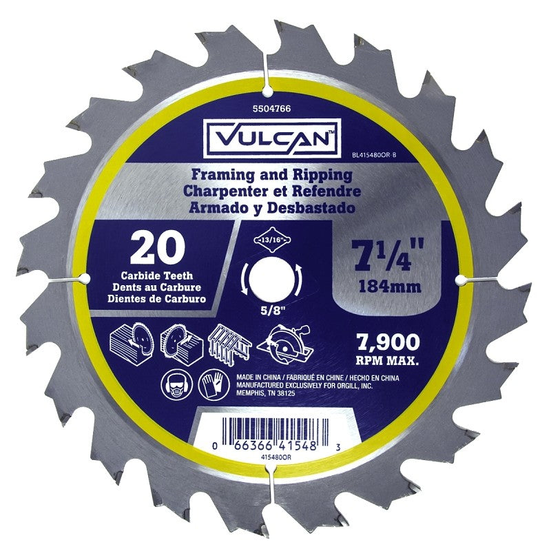 Vulcan 415480OR Circular Saw Blade, 7-1/4 in Dia, 5/8 and 13/16 Diamond in Arbor (Pack of 10)