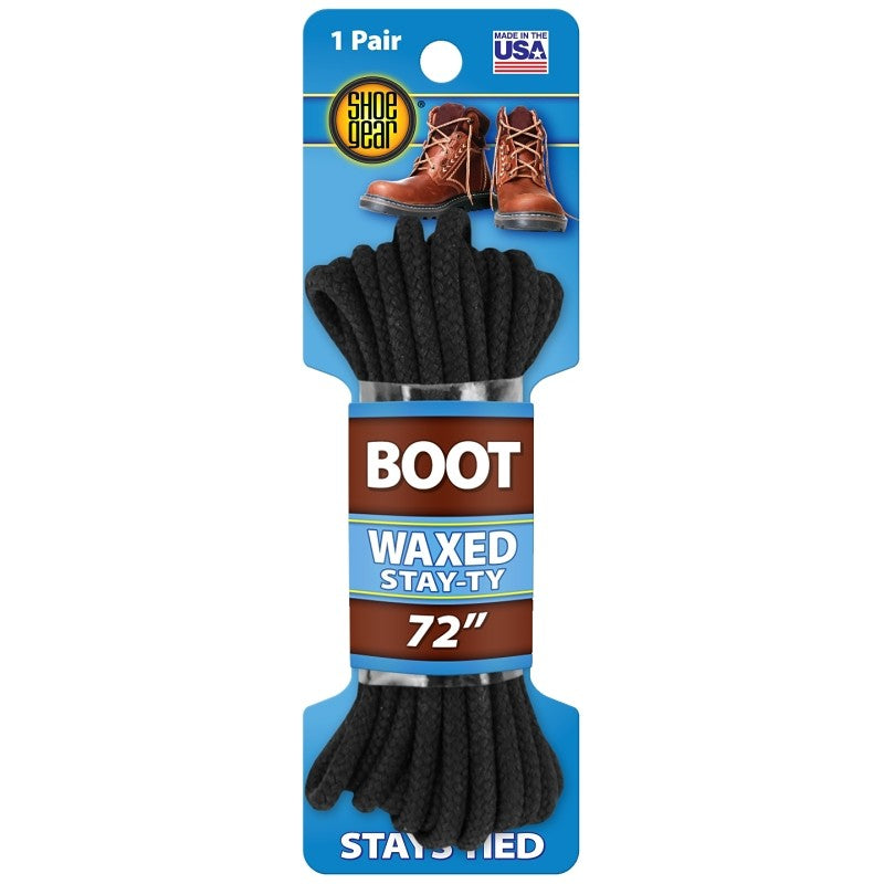 Shoe Gear 1N311-32 Boot Lace, Round, Black, 72 in L